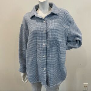 OYSHO Blue & White Houndstooth Shacket Button Up Shirt